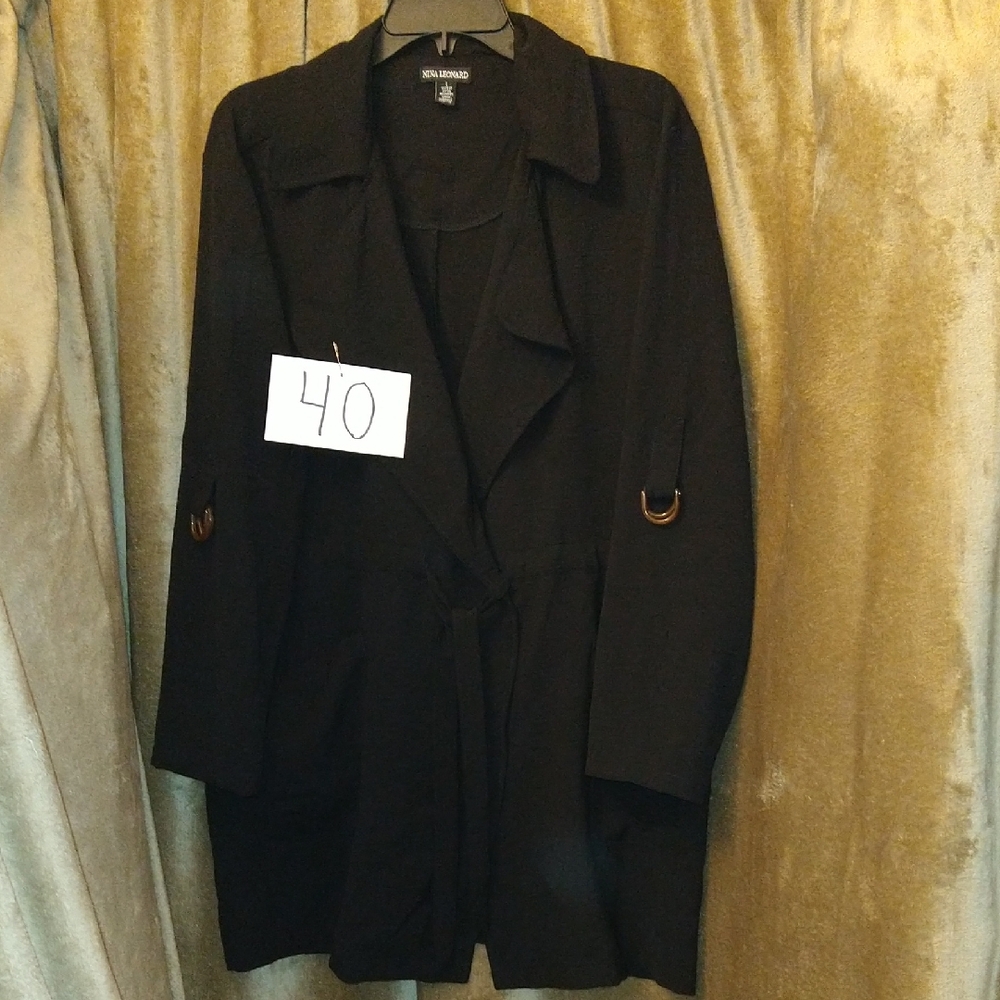 Solid Women's Elegant Black Trench Coat, Size Large